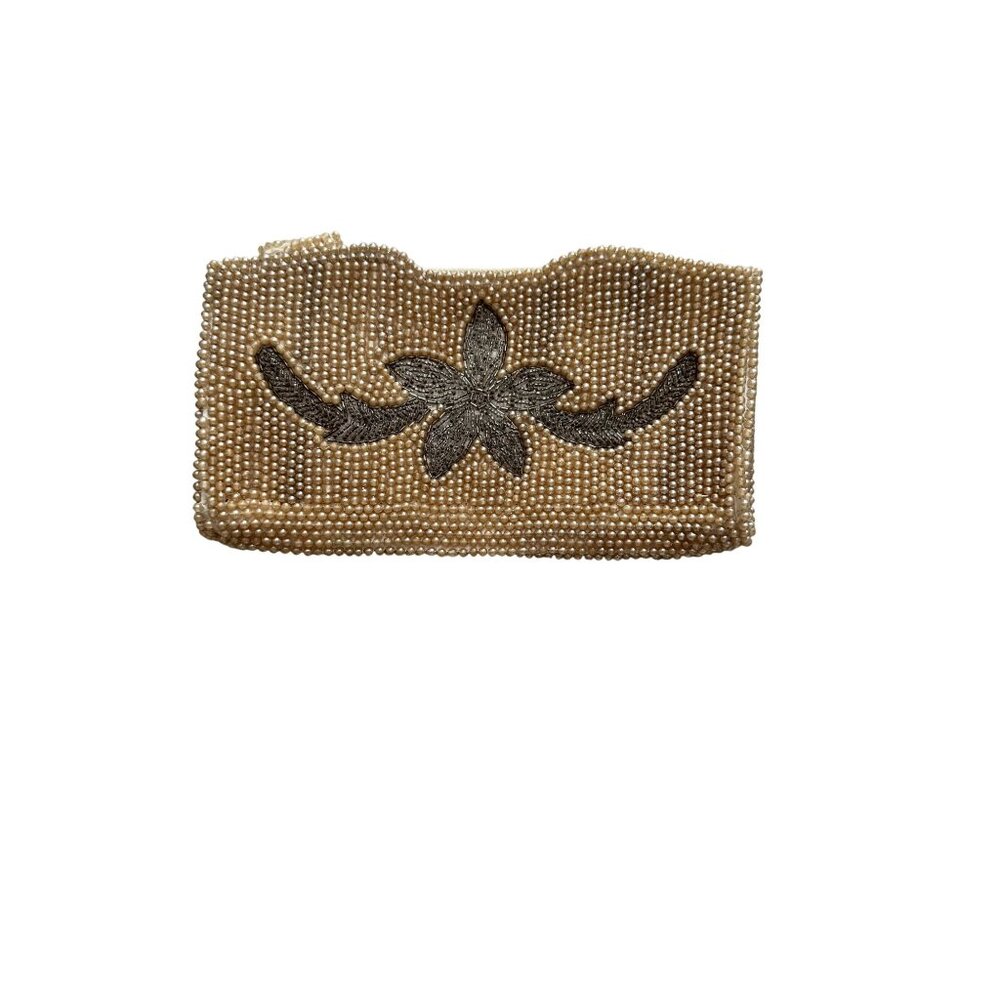 Vintage John Wind Beaded Clutch Purse Pearl Accents Floral Design Old Hollywood
